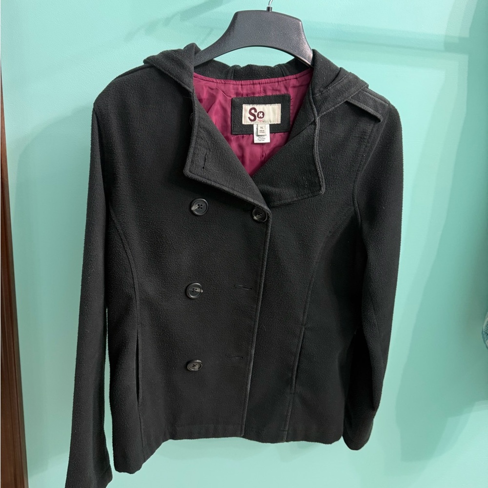 SO Women's Black Peacoat with Hood Size XL